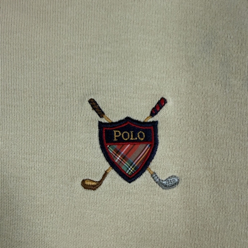 Vintage Polo Ralph Lauren Mens Polo Shirt M Tan Cotton Crest Logo Short Sleeve - Picture 5 of 13